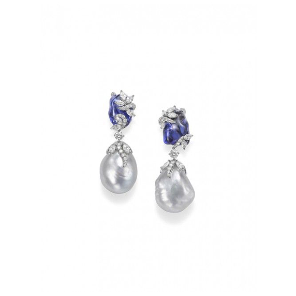 Blue Stone Earrings with Pearl
