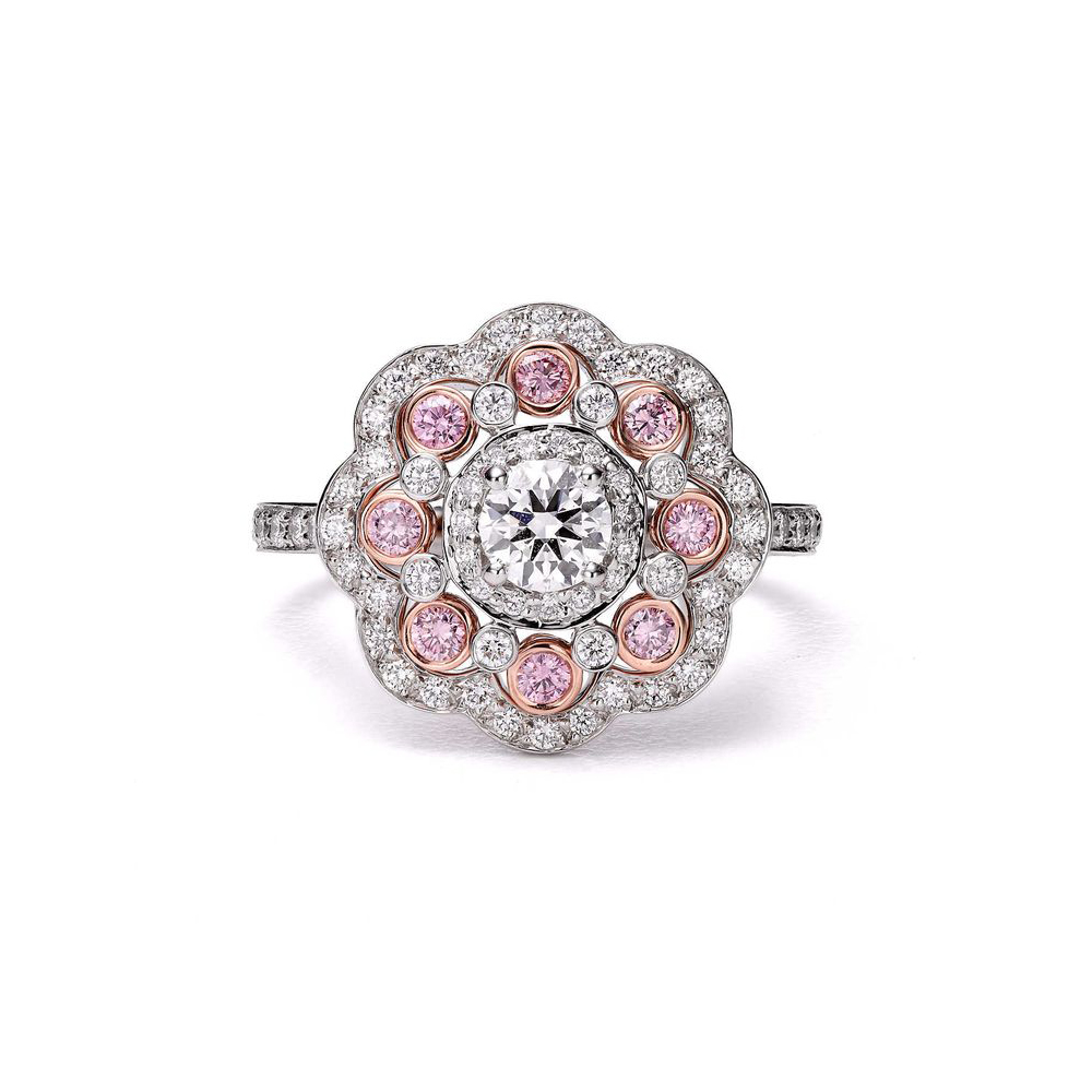 Exquisite Pink and White Diamond Ring