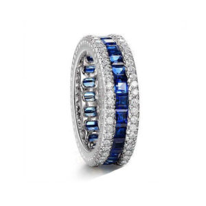 Elegant Blue and White Diamond Rounded Shape Ring