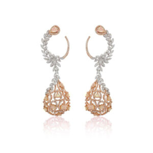 Elegant White and Golden Diamond Earrings