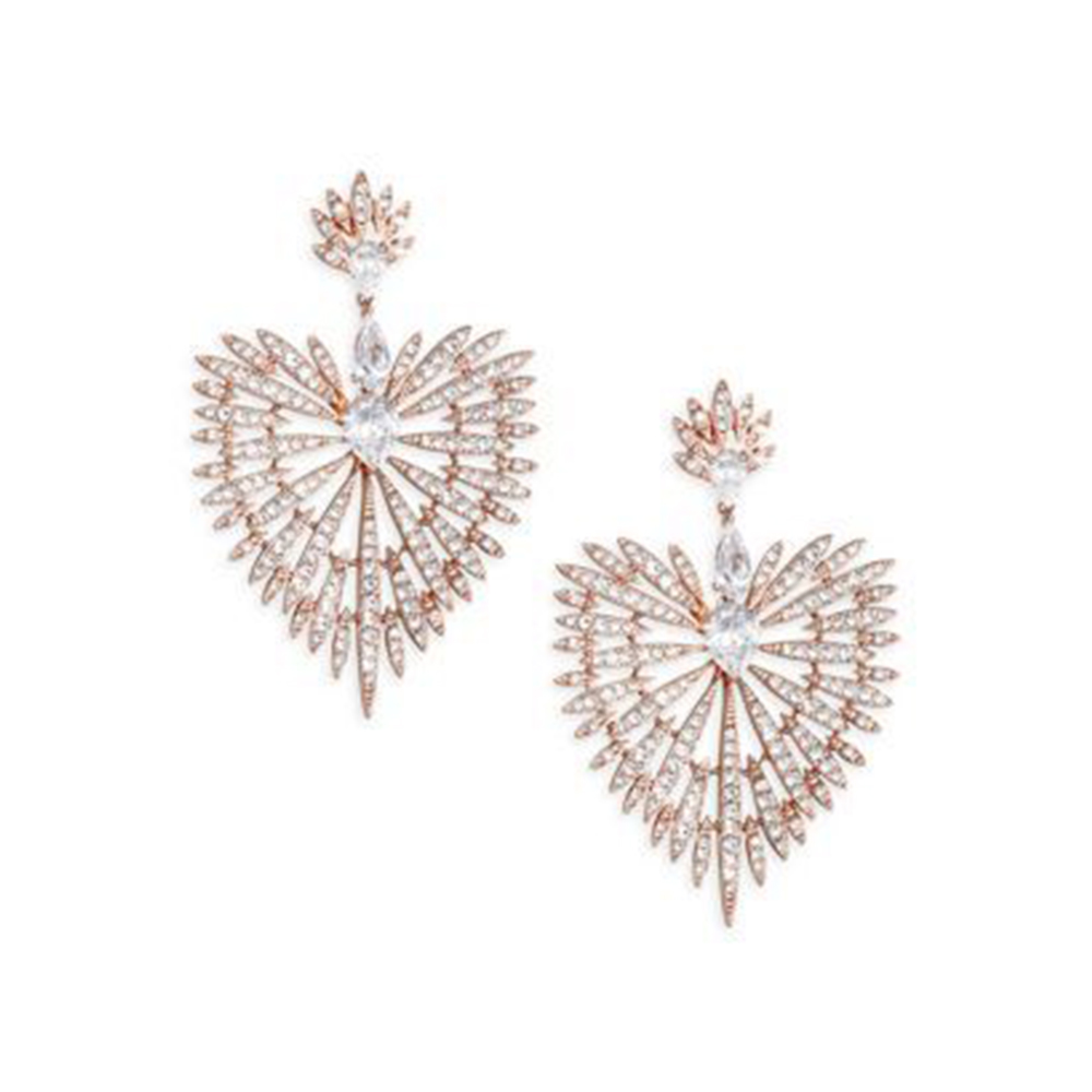 Elegant White and Golden Petal Diamond Earrings