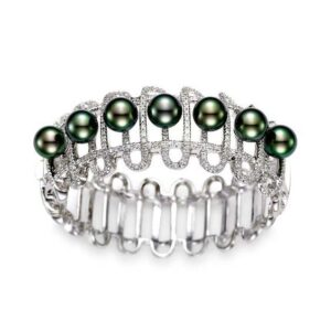 Silver and Green Pearl Bracelet