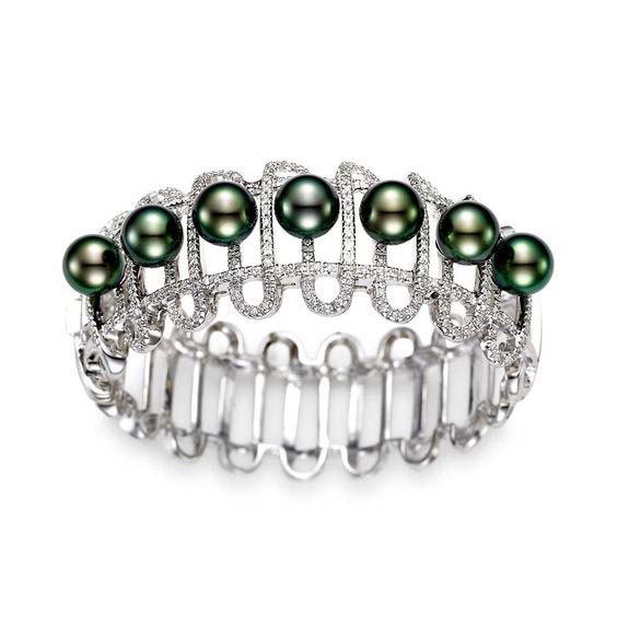 Silver and Green Pearl Bracelet