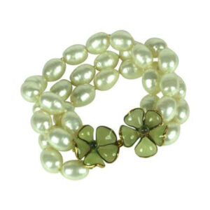 Green Flower and Pearl Bracelet