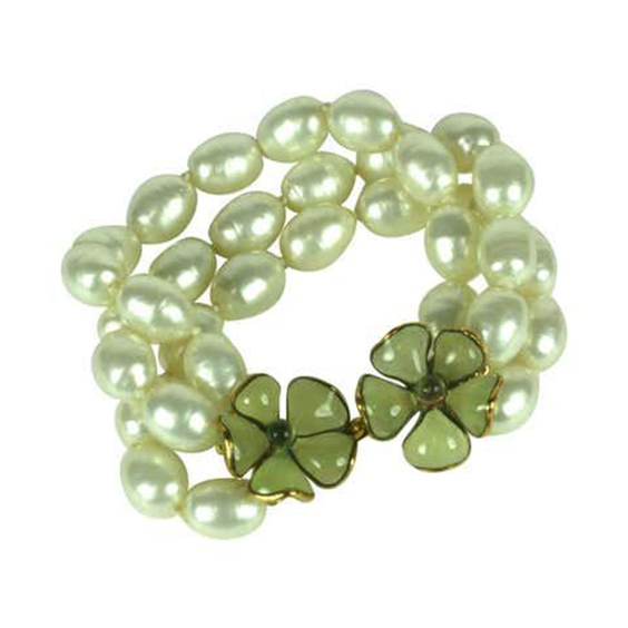 Green Flower and Pearl Bracelet