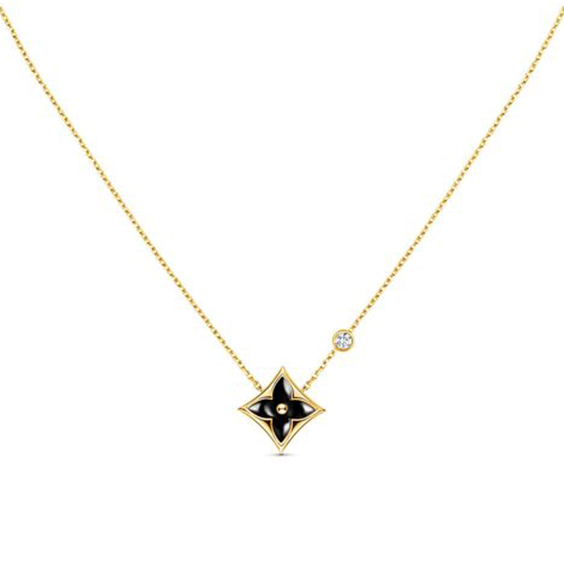 Elegant Black Flower Gold-Plated Pendant Chain
