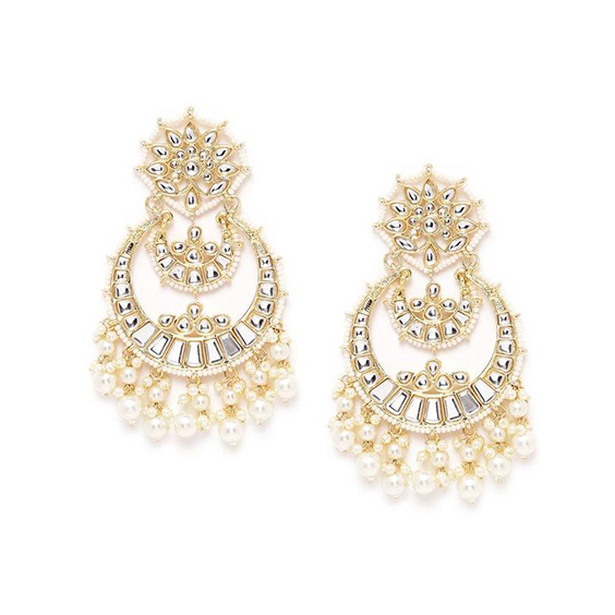 Silver Diamond and White Pearls Jhumke